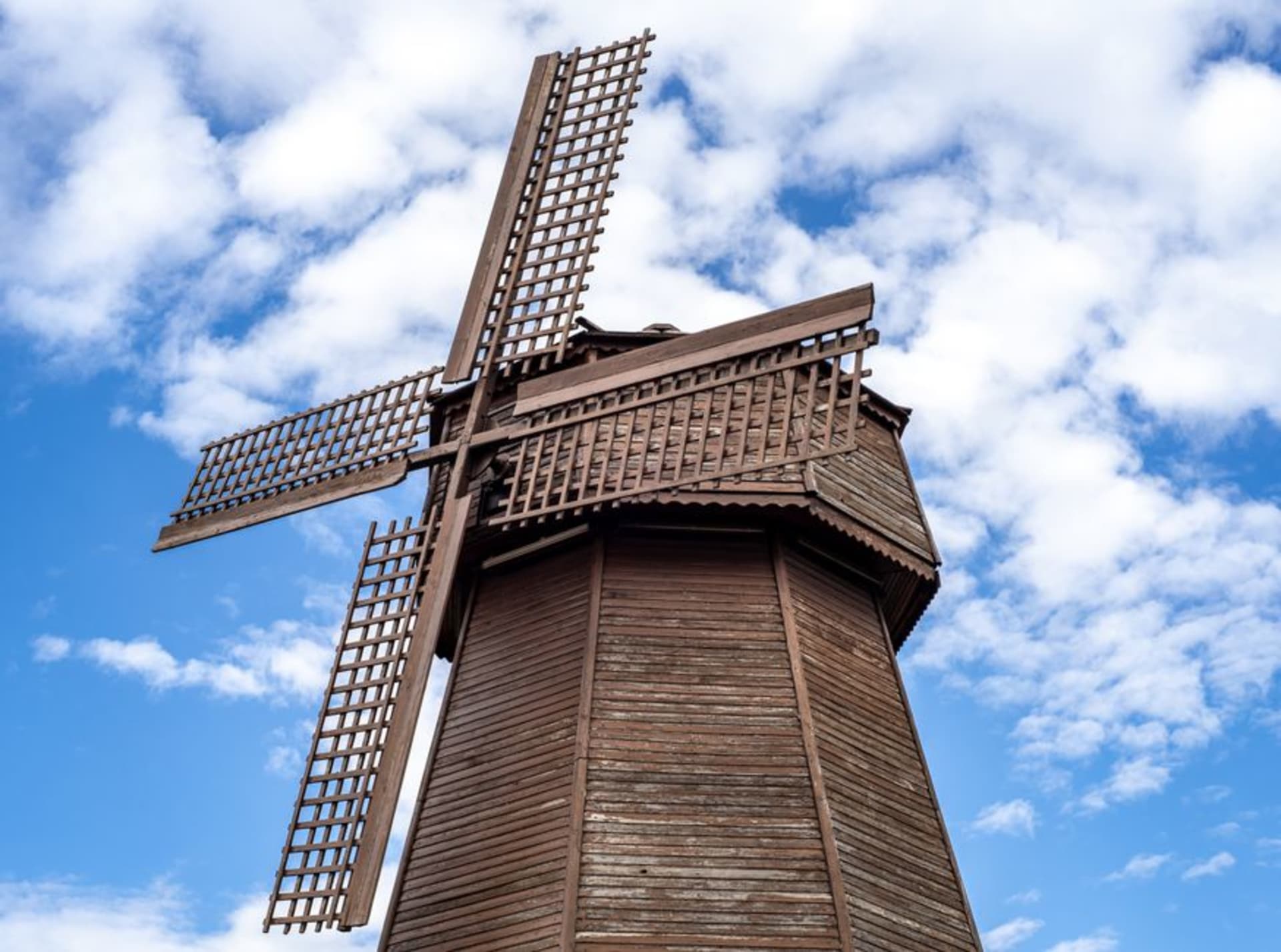 The historic Dutch windmill in Wamego City Park, Kansas, surrounded by green lawns