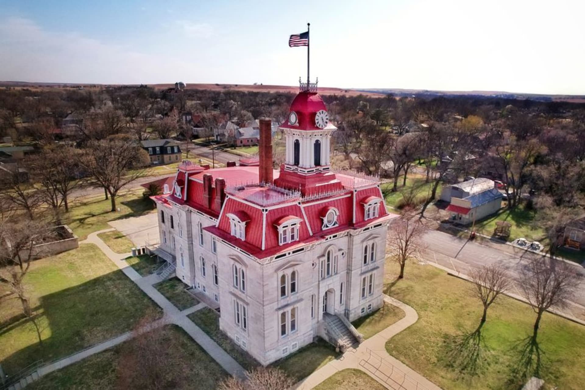 The historic York County Courthouse on the square in York, Nebraska