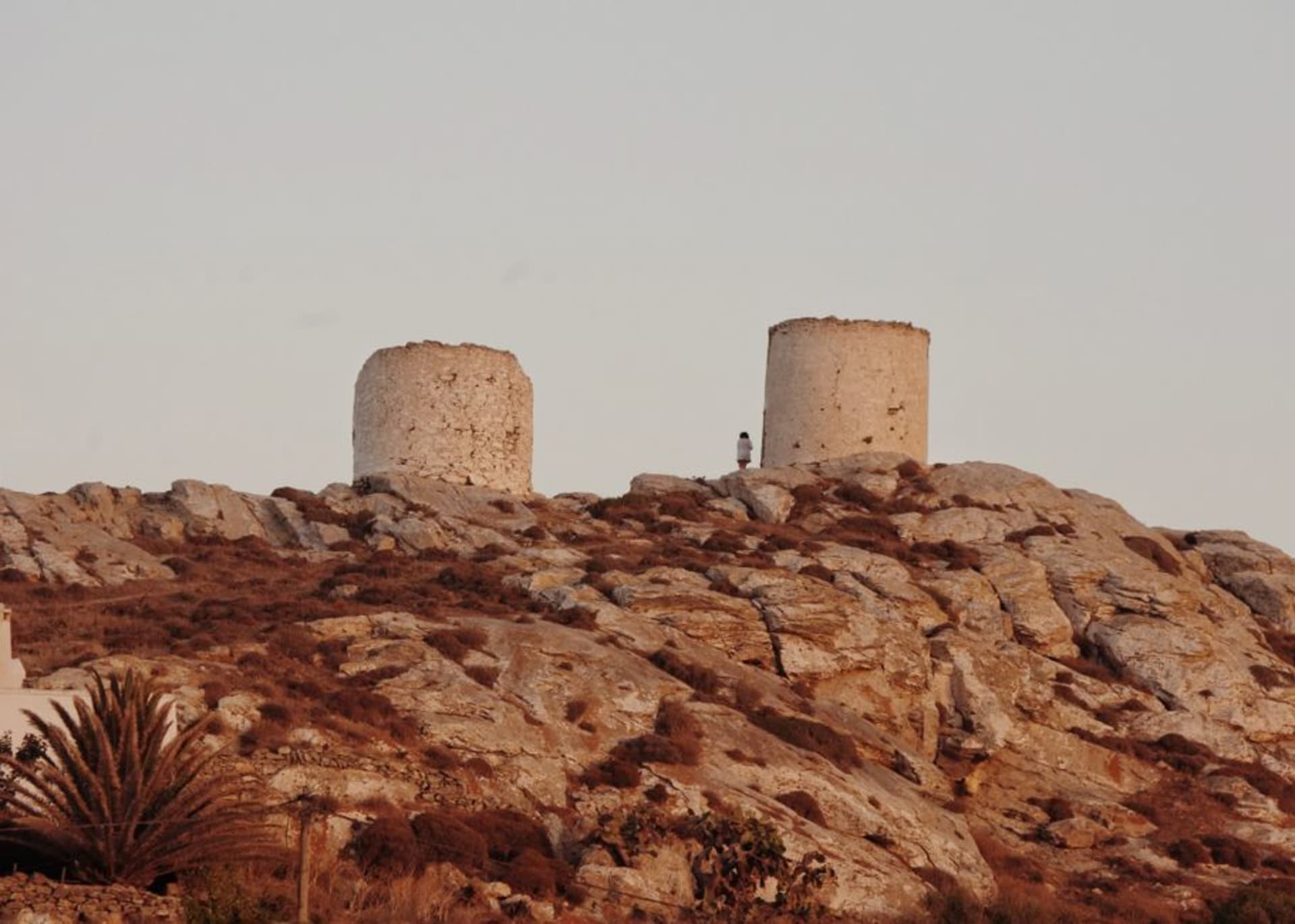 Stone ruins of the Annaberg sugar mill windmill tower overlooking Leinster Bay