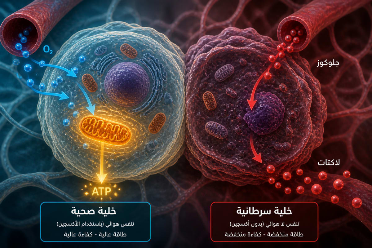 تأثير وارربورج - خلية صحية vs خلية سرطانية