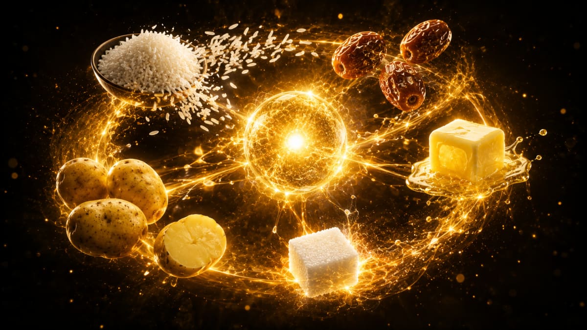 الأساسيات الخمسة في نظام الطيبات: الأرز والبطاطا والتمر والزبدة والسكر