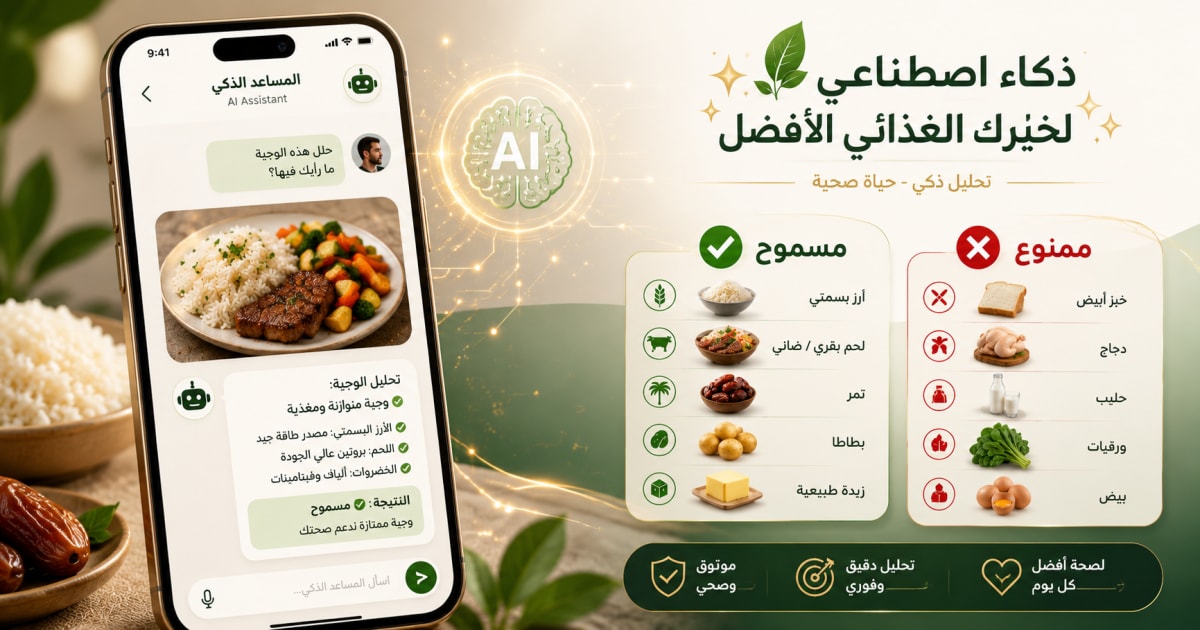المساعد الذكي لنظام الطيبات 2026: كيف يحلل الذكاء الاصطناعي طعامك في ثوانٍ ويخبرك إذا كان مسموحاً؟
