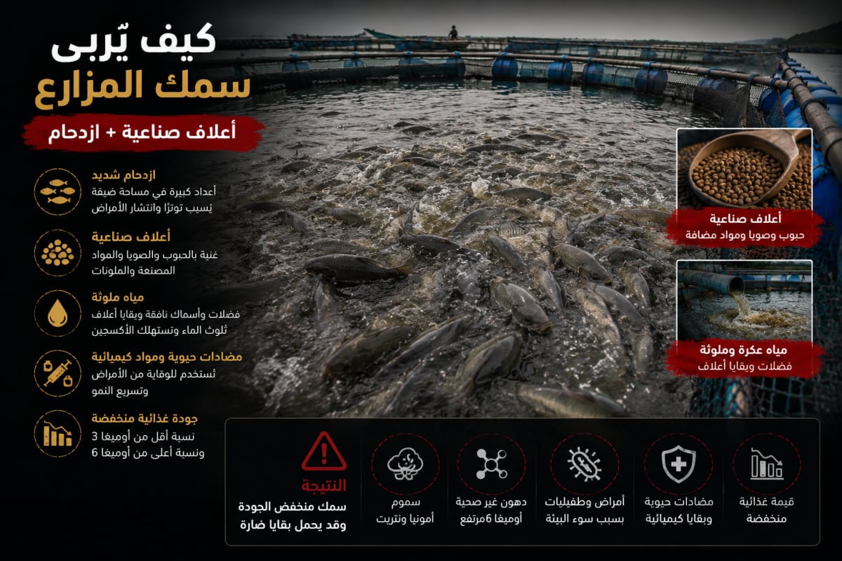 حوض استزراع الأسماك والأعلاف الصناعية في نظام الطيبات