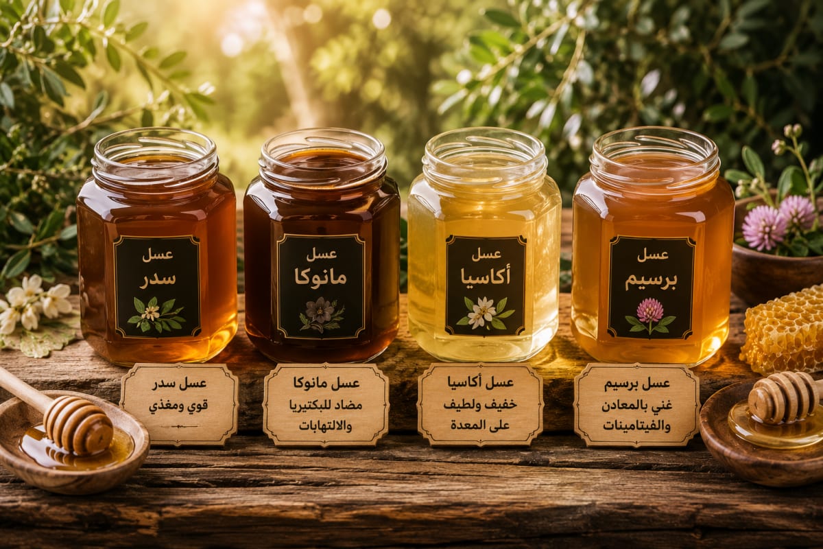 أنواع العسل الطبيعي - من السدر إلى المانوكا في مرطبانات زجاجية