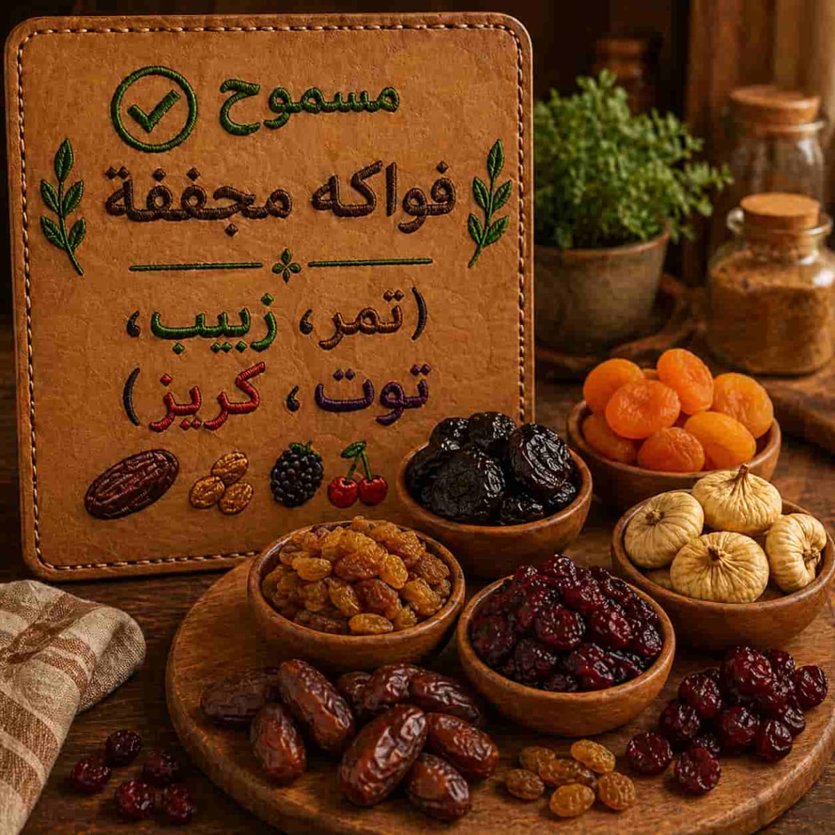 فواكه مجففة (تمر، زبيب، توت، كريز)