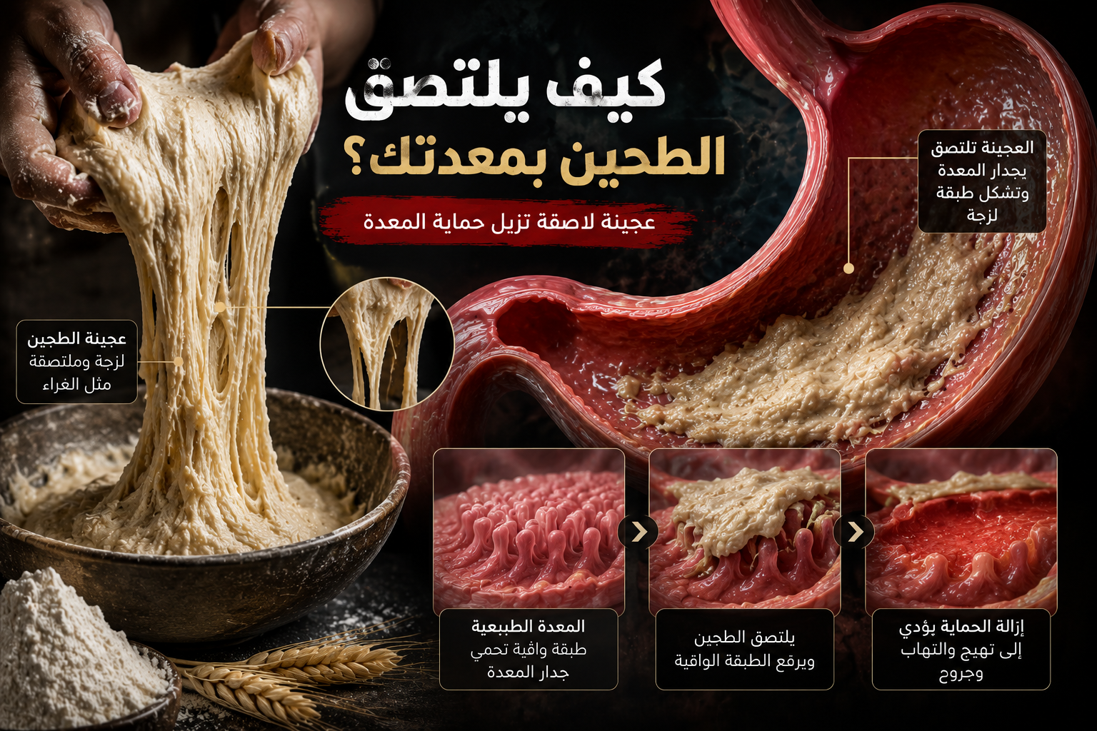 التصاق الدقيق الأبيض بجدار المعدة في نظام الطيبات
