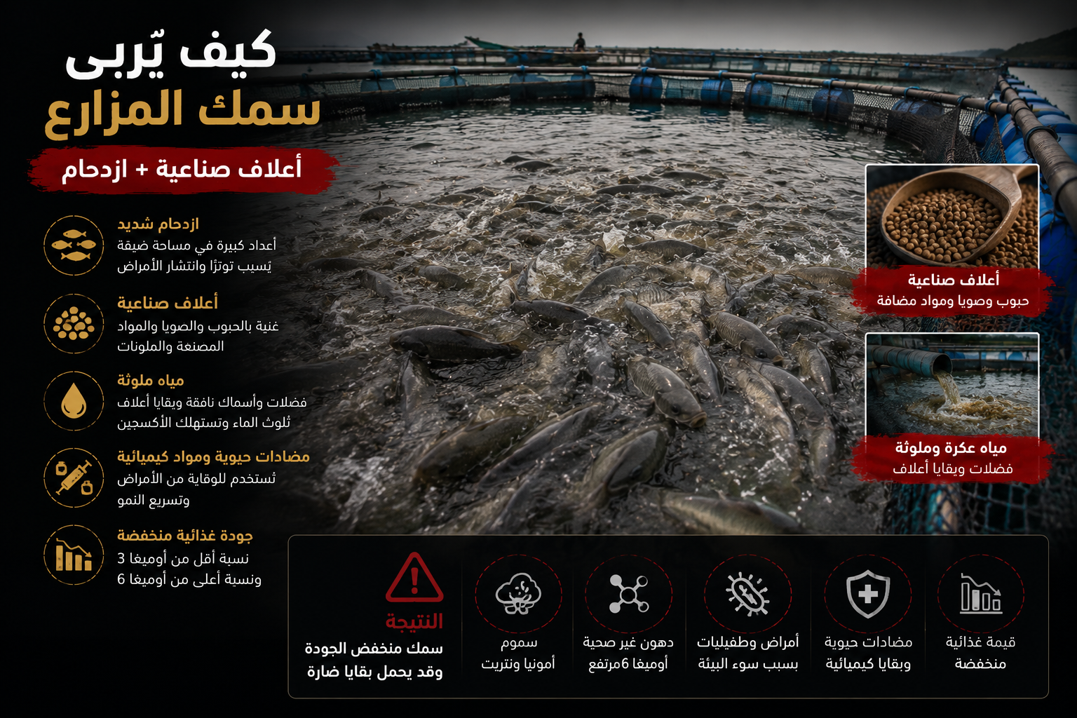 حوض استزراع الأسماك والأعلاف الصناعية في نظام الطيبات
