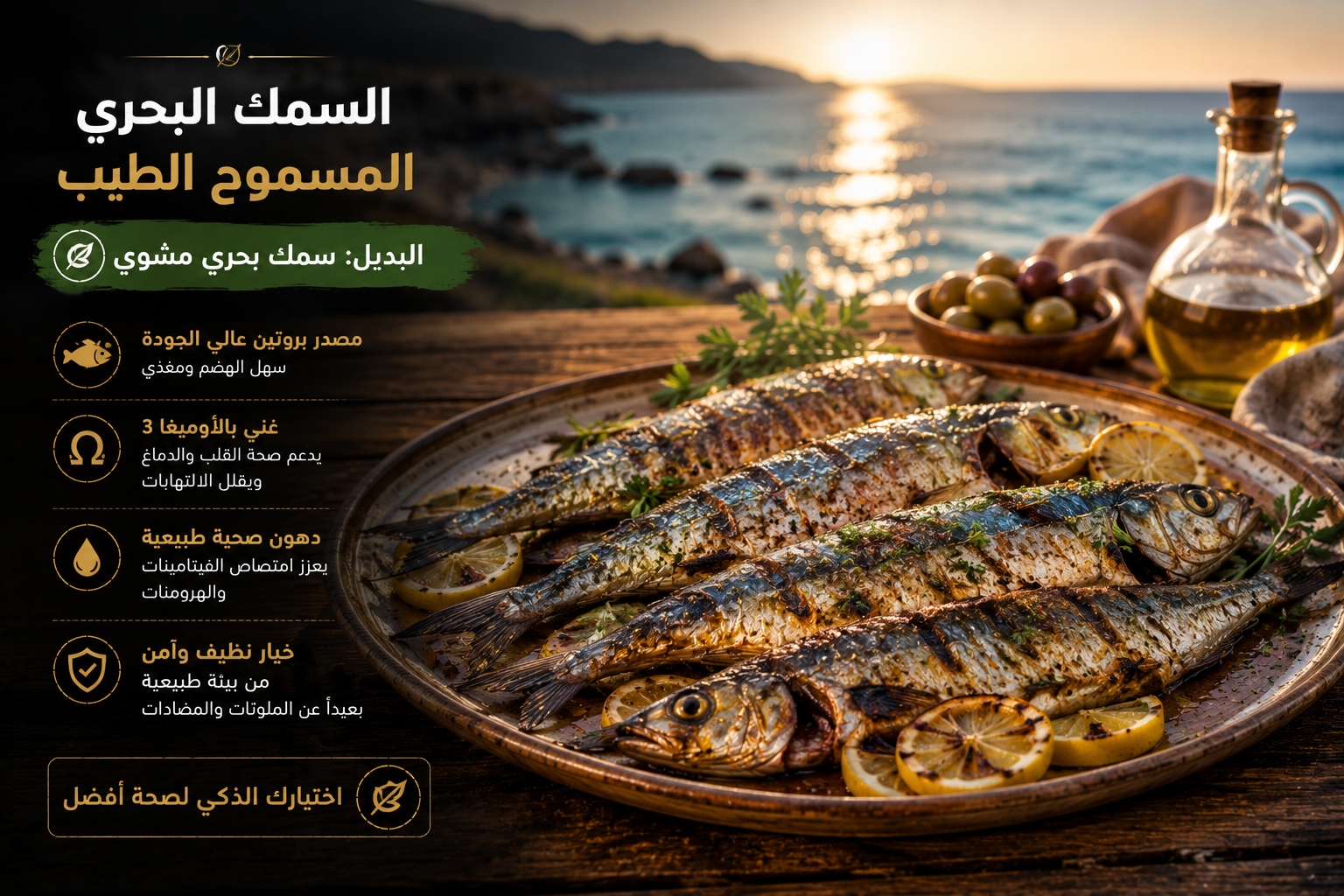 السمك البحري المشوي البديل المسموح في نظام الطيبات
