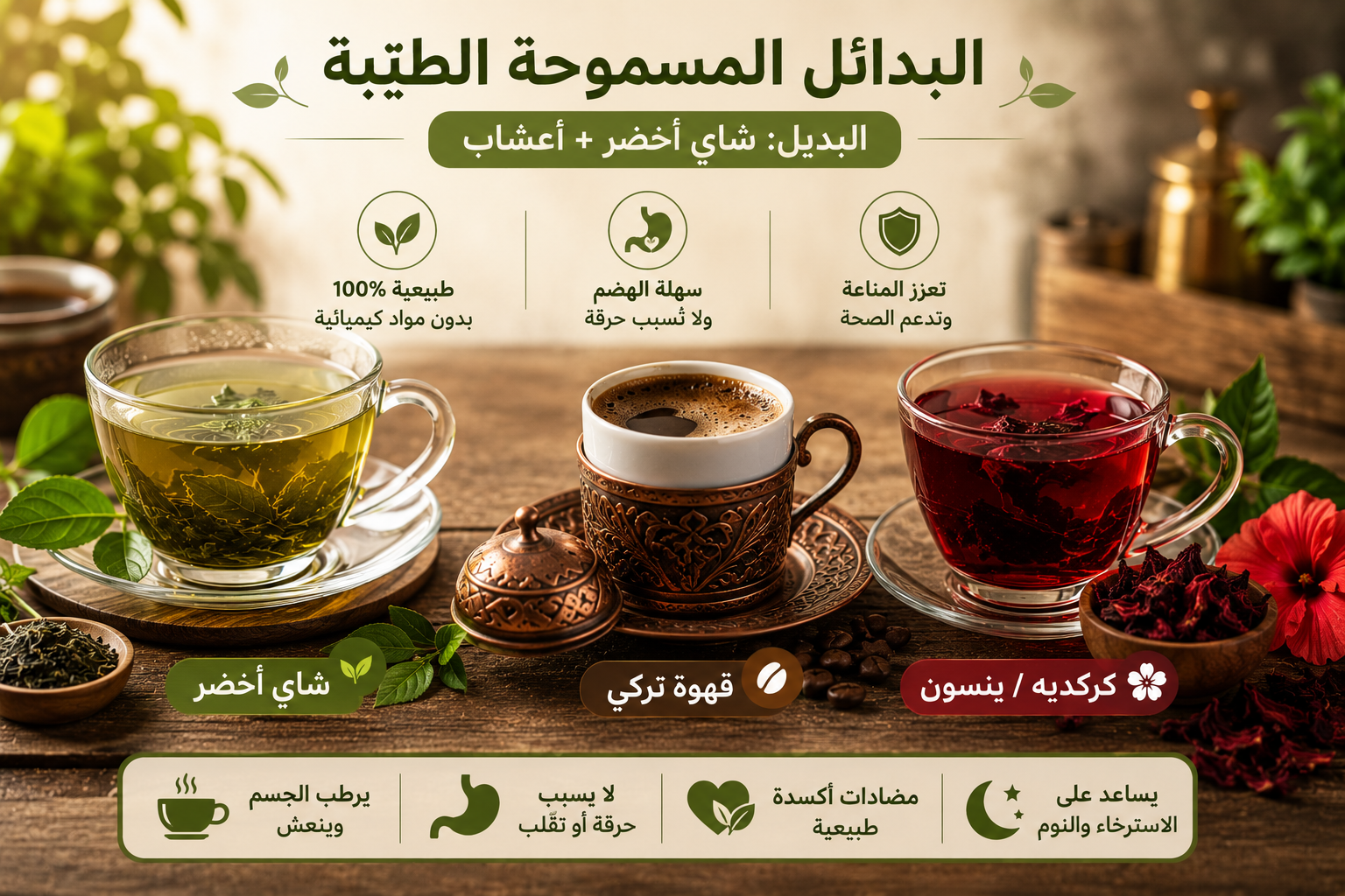 الشاي الأخضر والأعشاب البديلة في نظام الطيبات