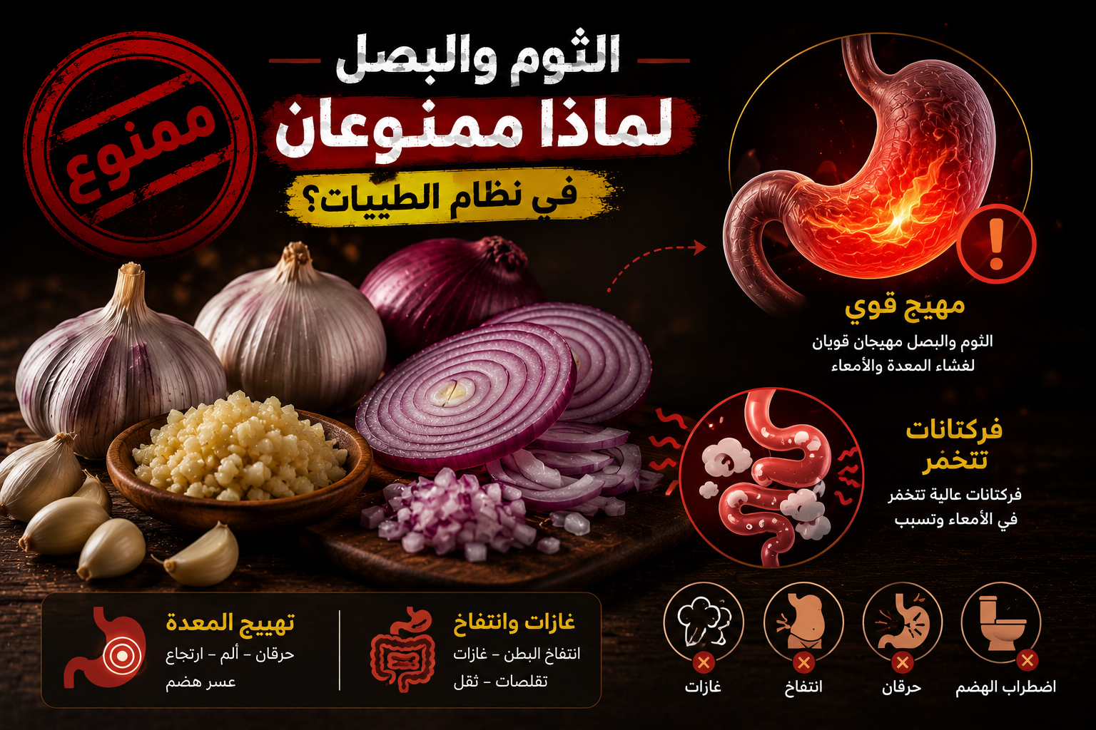 تهييج الثوم والبصل للجهاز الهضمي في نظام الطيبات