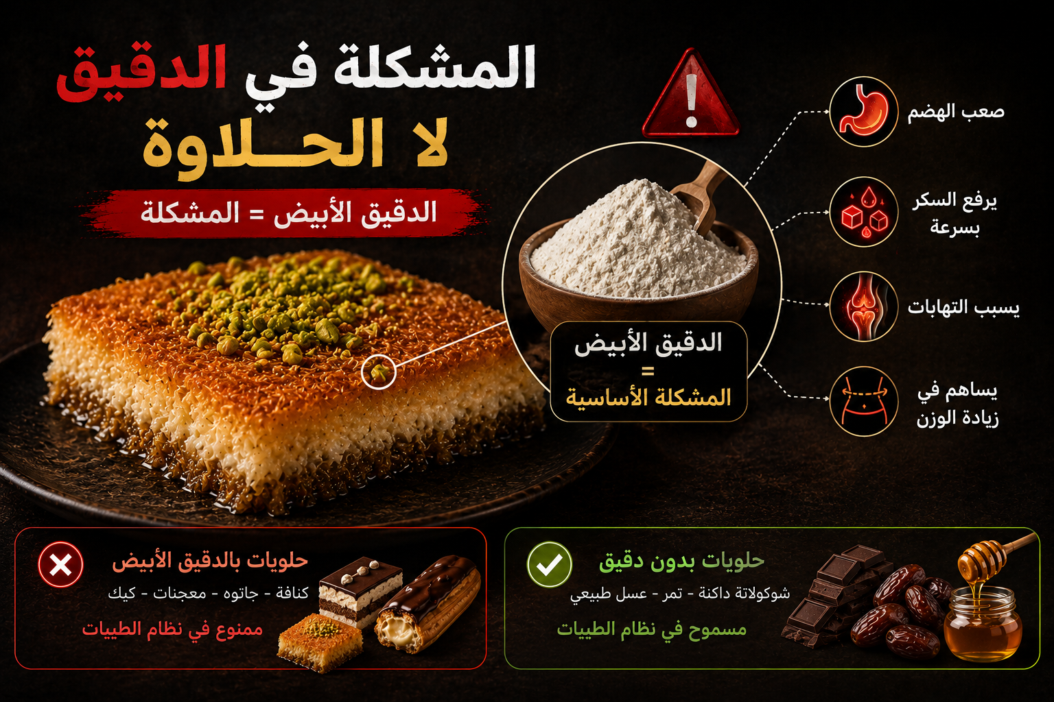 الدقيق الأبيض هو مشكلة الحلويات في نظام الطيبات