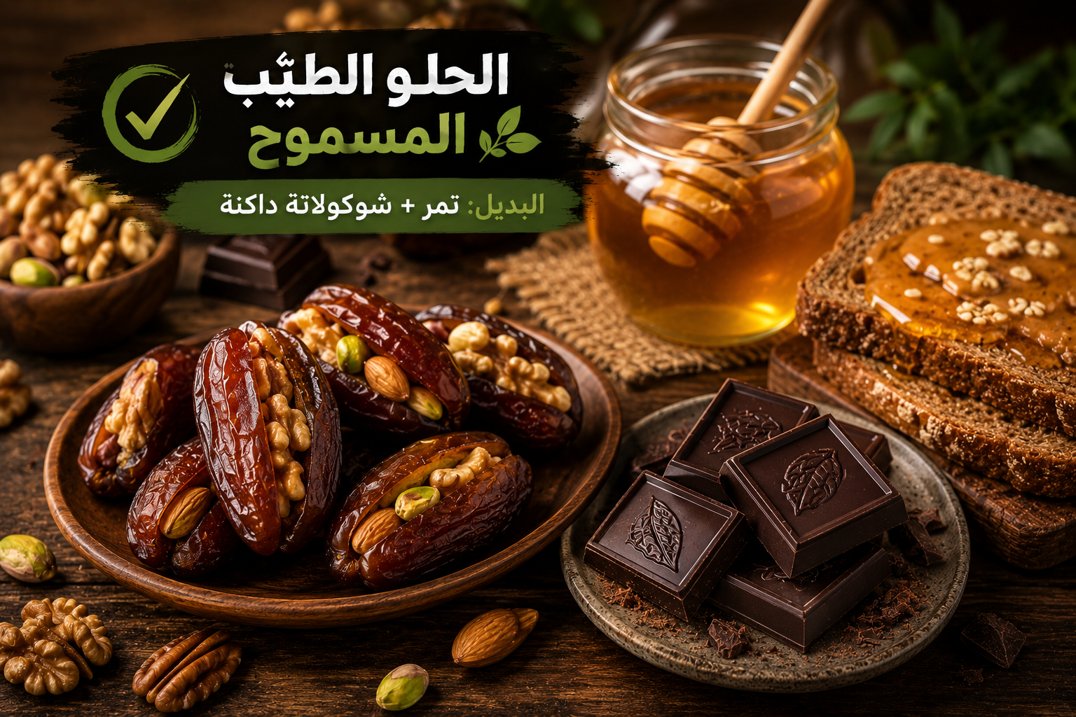 الحلويات المسموحة التمر والشوكولاتة الداكنة في نظام الطيبات
