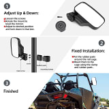 Kemimoto UTV Side View High Impact Convex Mirror for 1.7"-2" Roll Bars  UTVS0114110