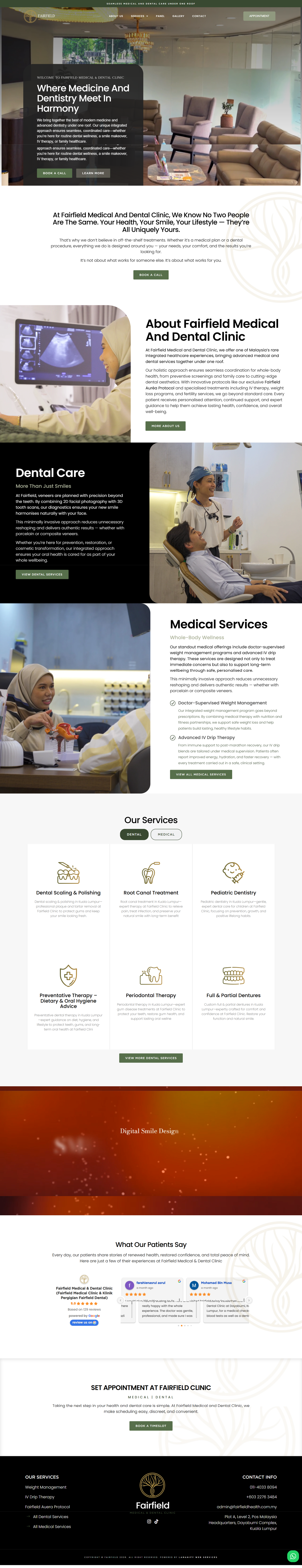 Fairfield Medical & Dental Clinic — Full Page Design Preview