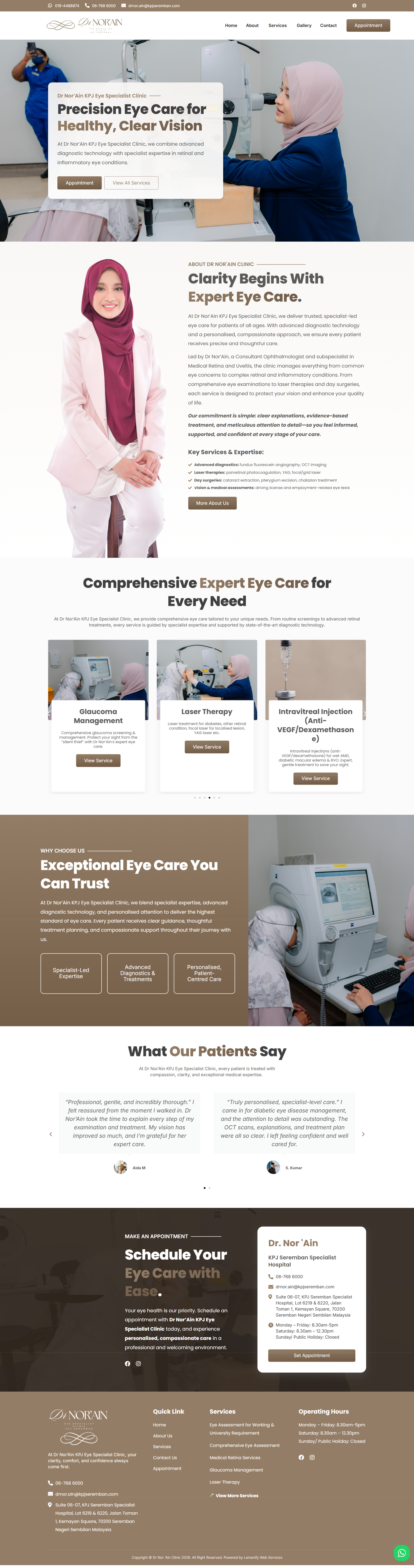 Dr Nor’Ain Eye Specialist Clinic — Full Page Design Preview