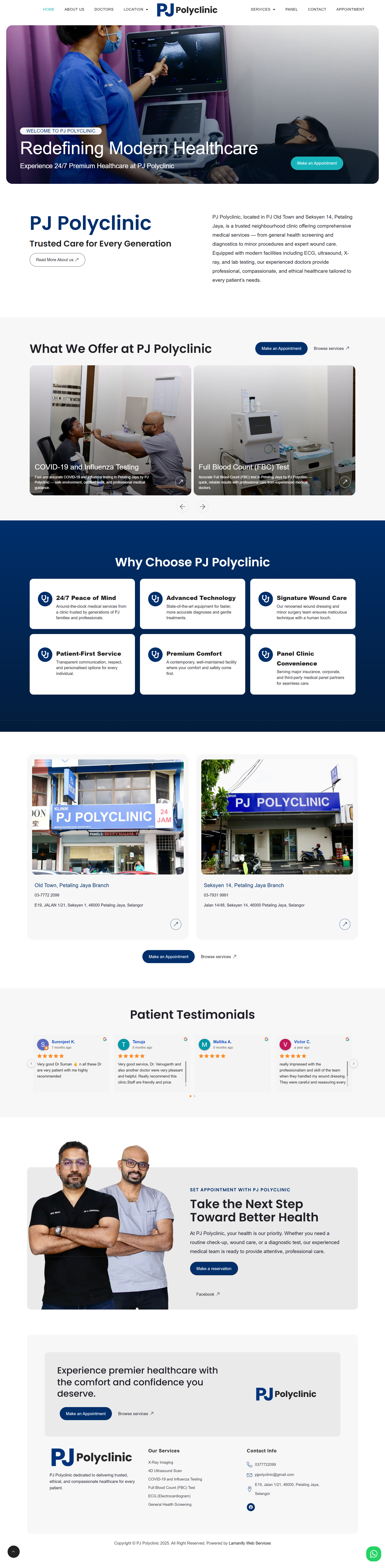 PJ Polyclinic — Full Page Design Preview