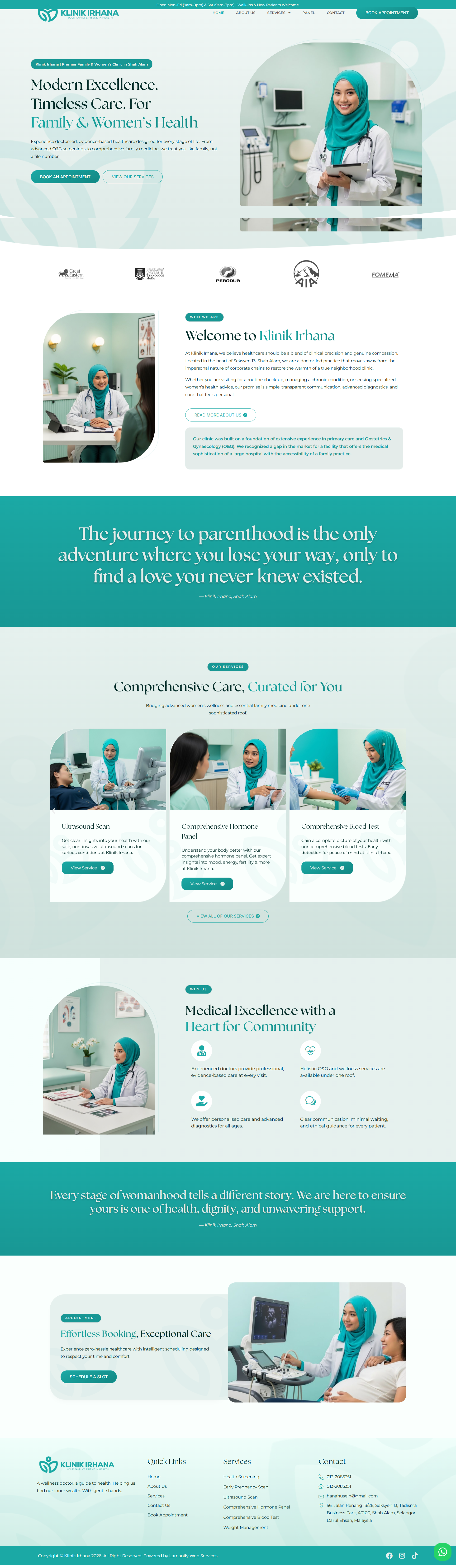 Klinik Irhana — Full Page Design Preview