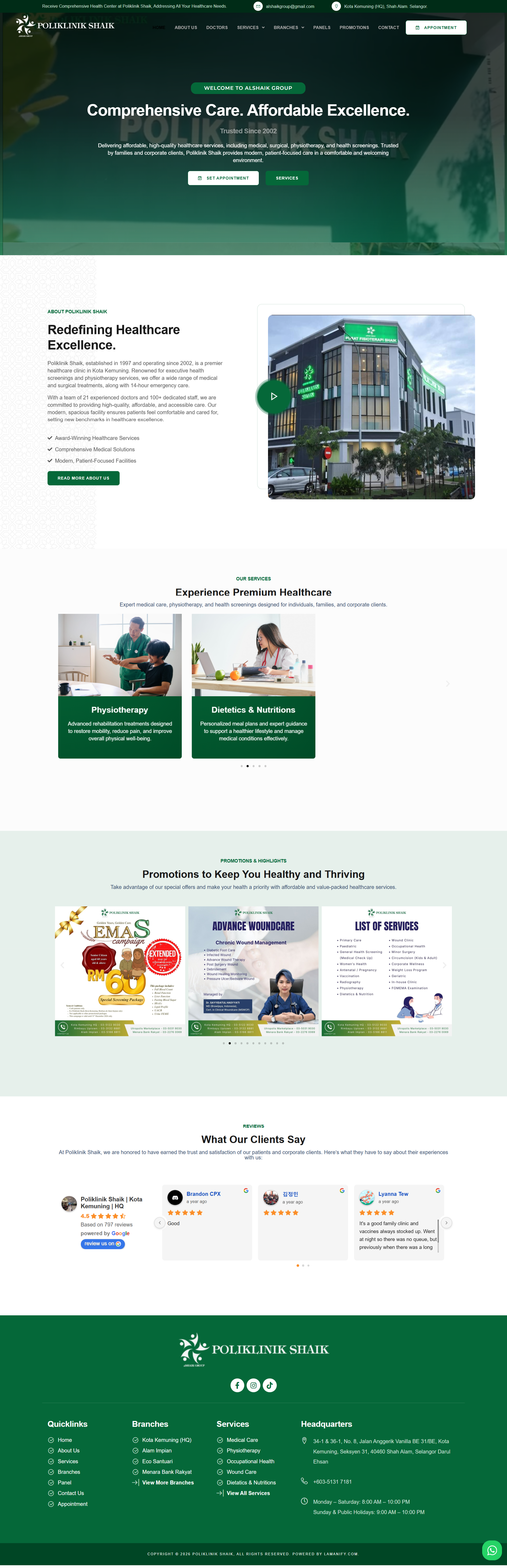 Al-Shaik Group Clinic — Full Page Design Preview