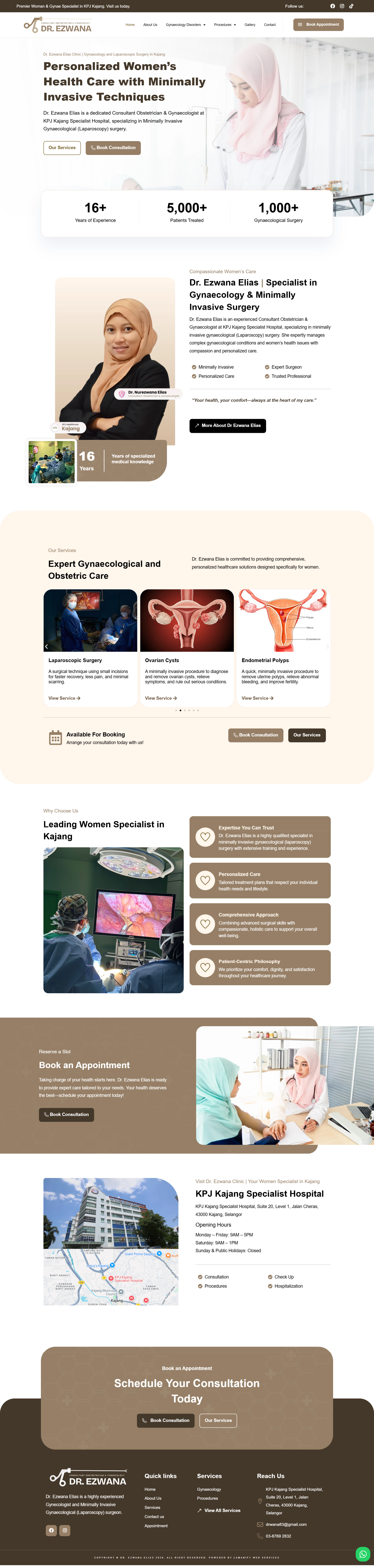 Dr. Nur Ezwana Clinic — Full Page Design Preview