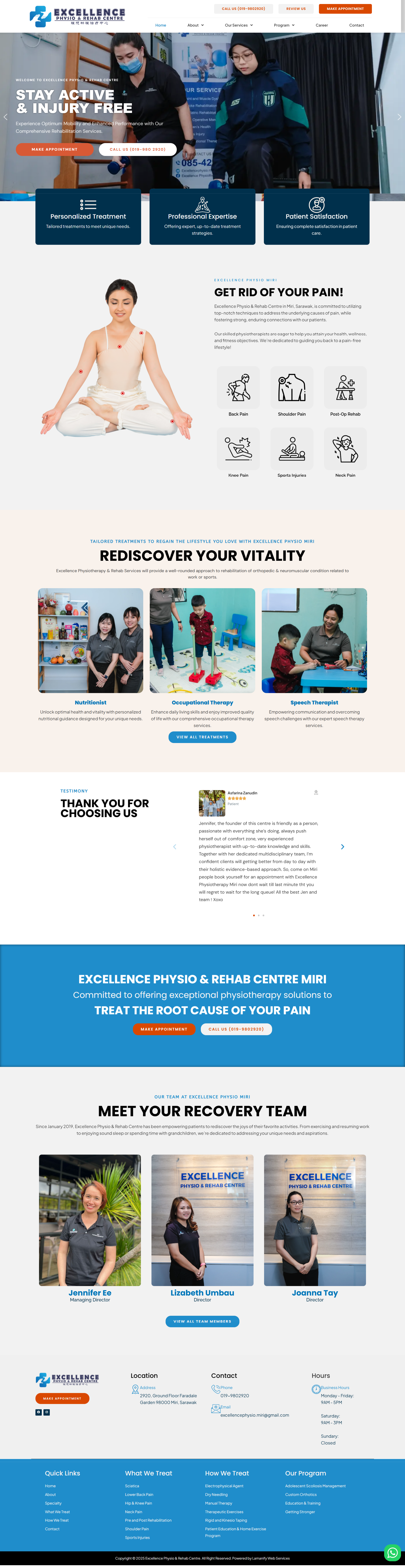 Excellence Physio Miri — Full Page Design Preview