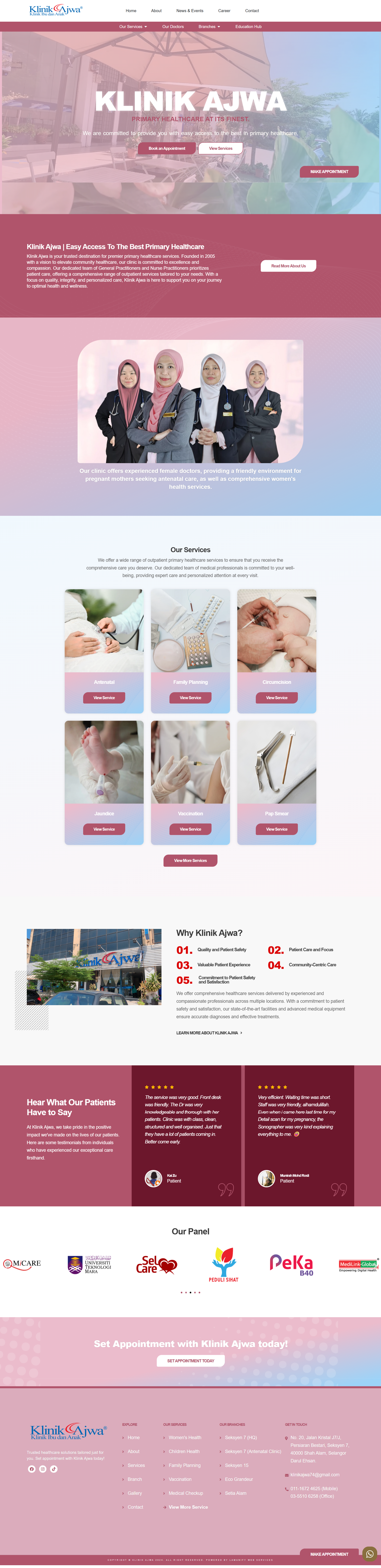 Klinik Ajwa — Full Page Design Preview