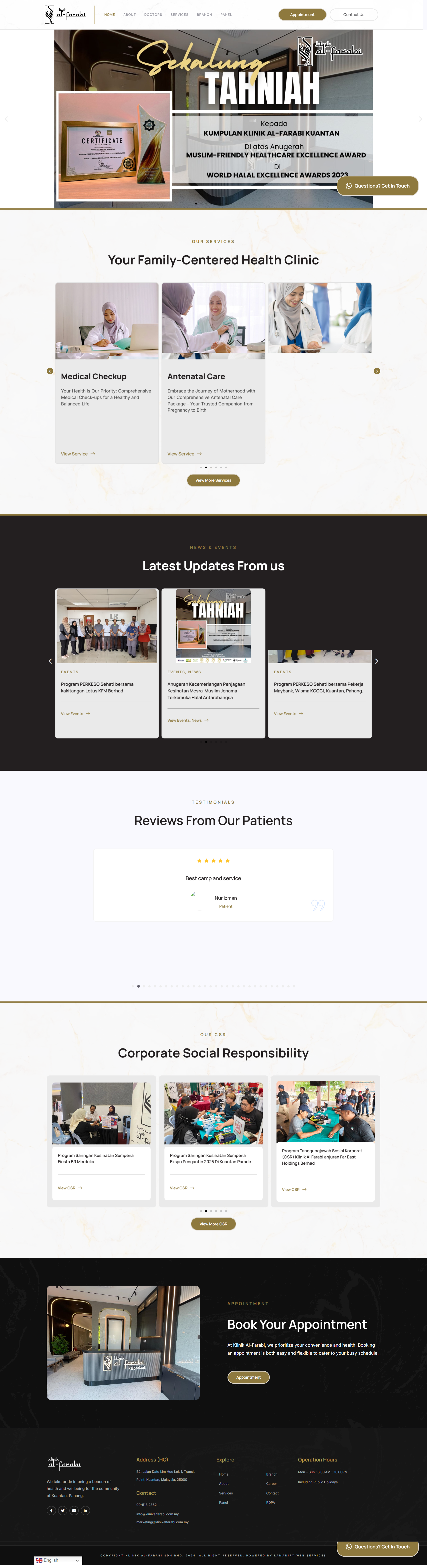 Klinik Al-Farabi — Full Page Design Preview