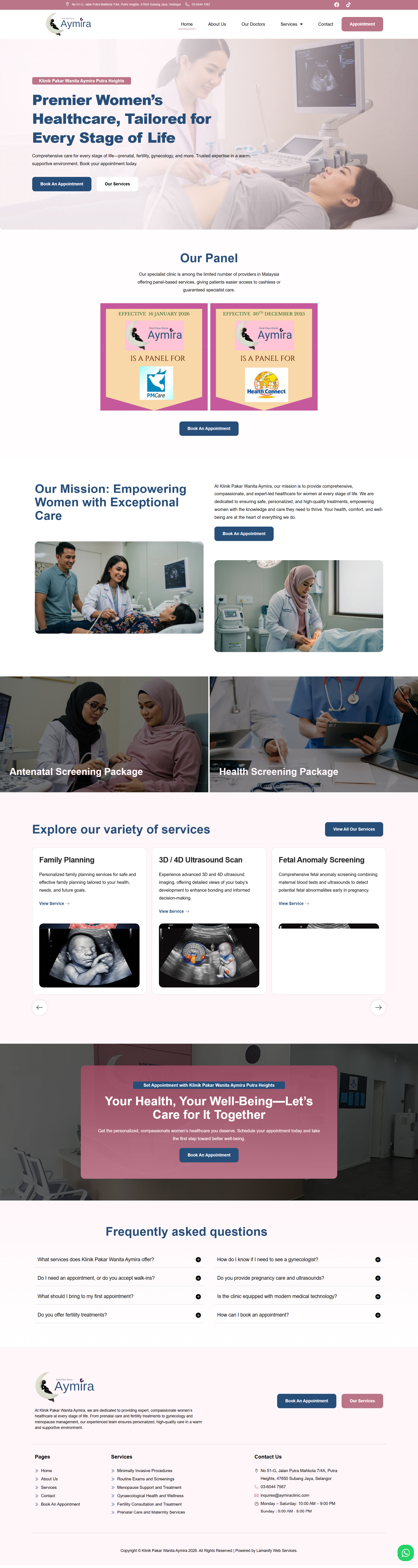 Klinik Pakar Wanita Aymira — Full Page Design Preview