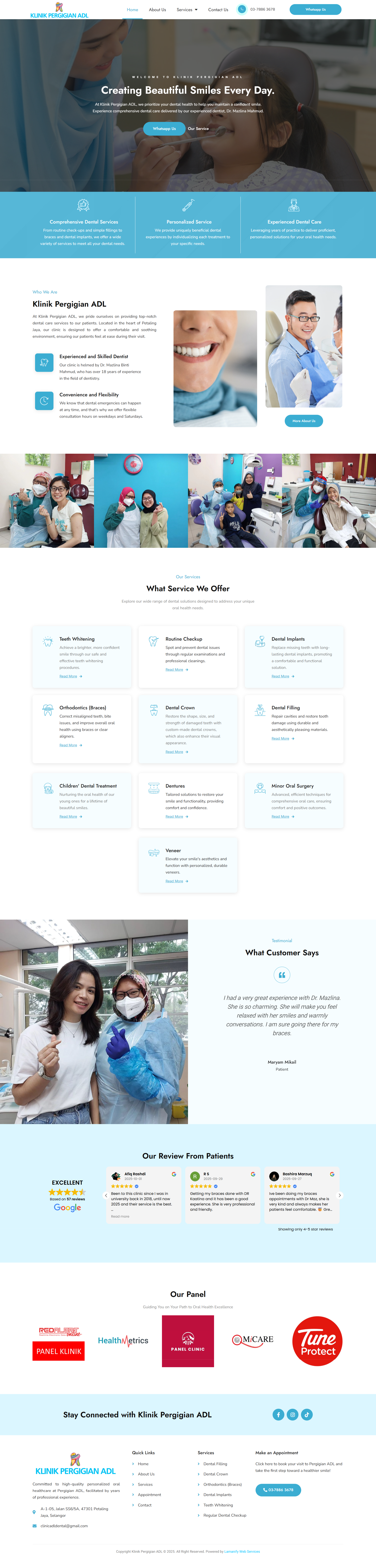 Klinik Pergigian ADL — Full Page Design Preview
