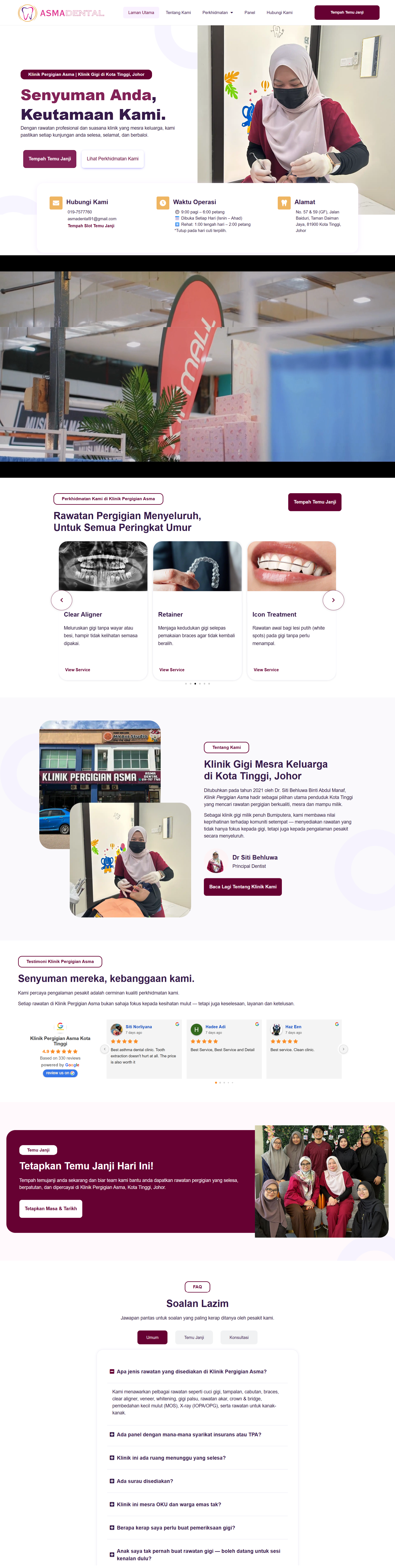 Klinik Pergigian Asma — Full Page Design Preview