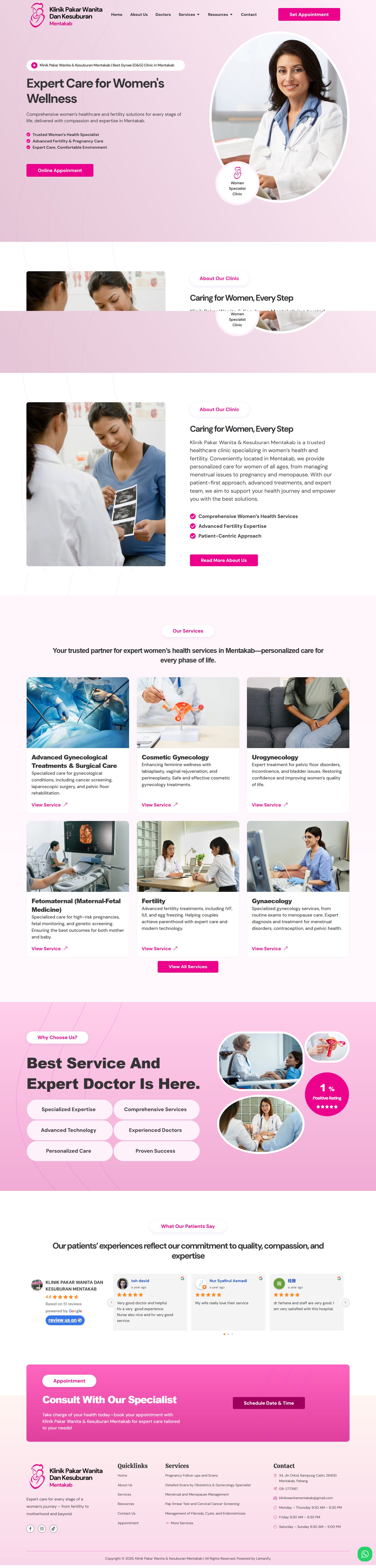 Klinik Wanita Mentakab — Full Page Design Preview