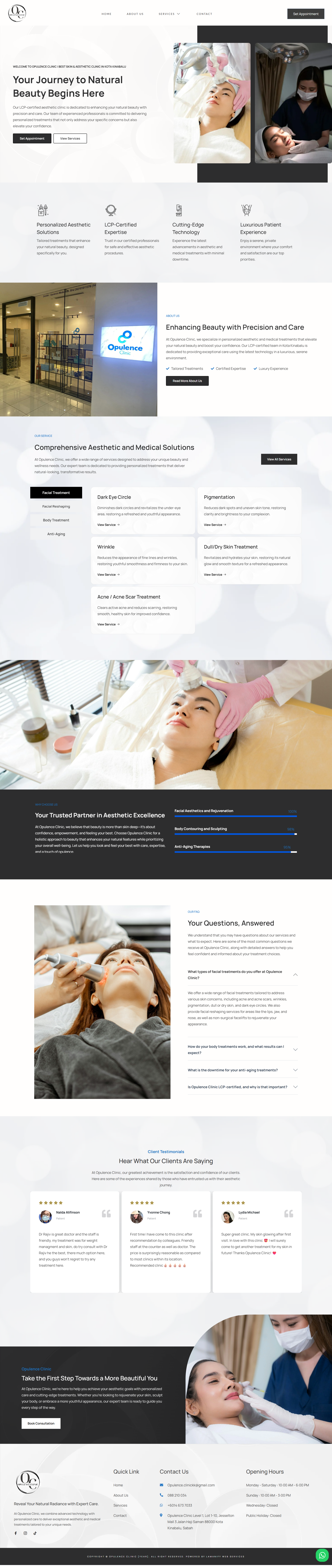 Opulence Clinic — Full Page Design Preview