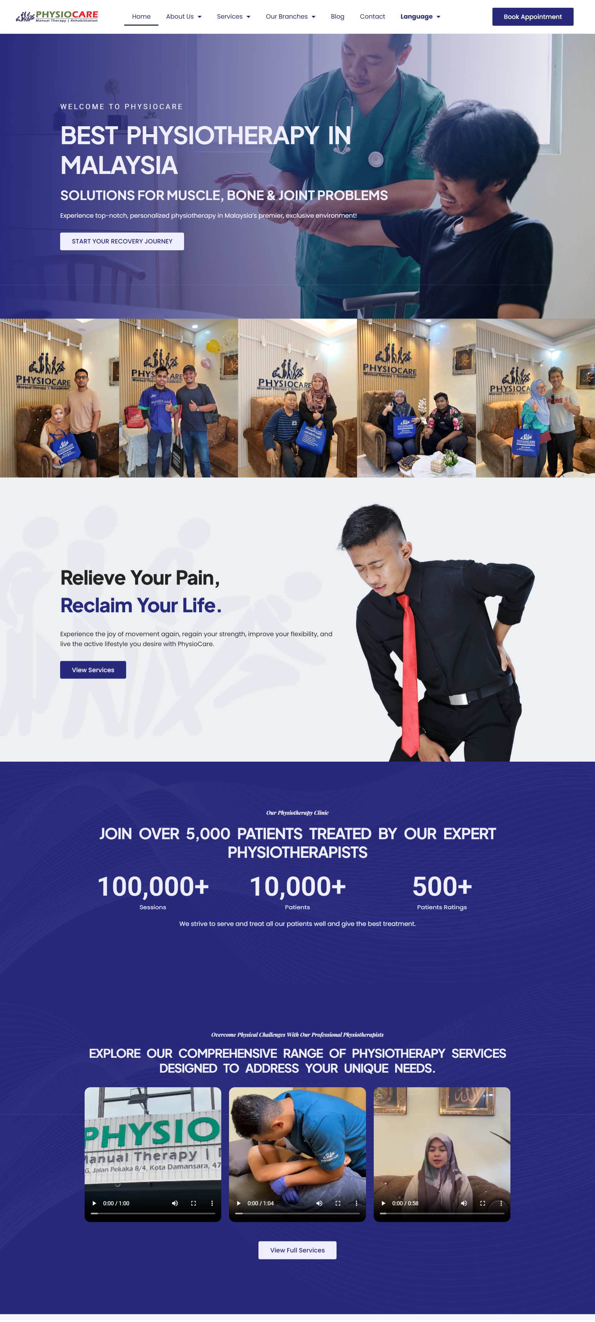 Physiocare Rehab — Full Page Design Preview