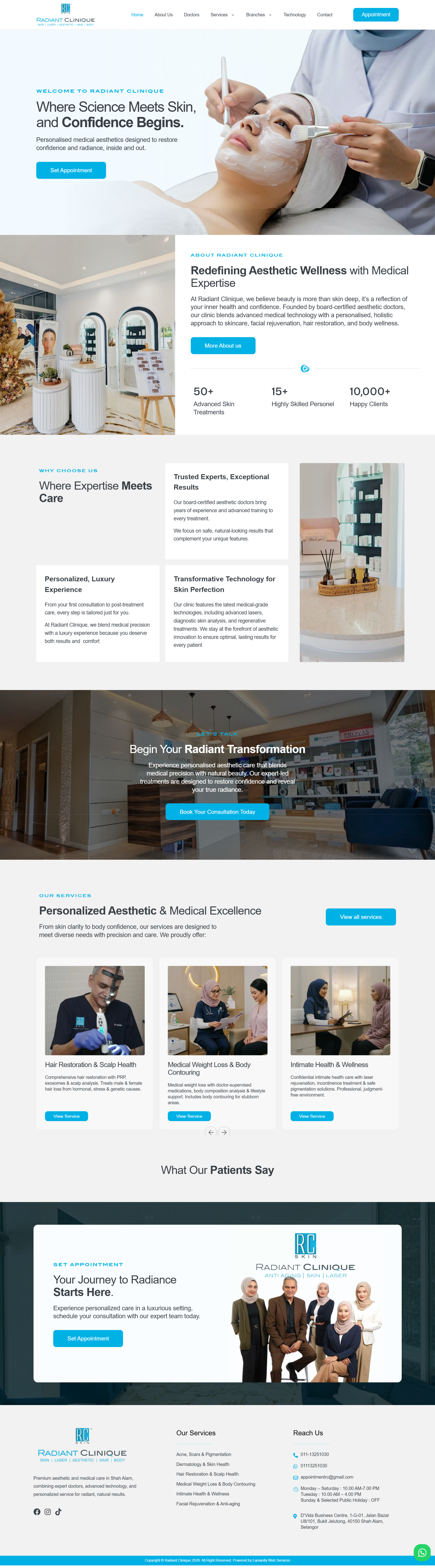 Radiant Clinique — Full Page Design Preview