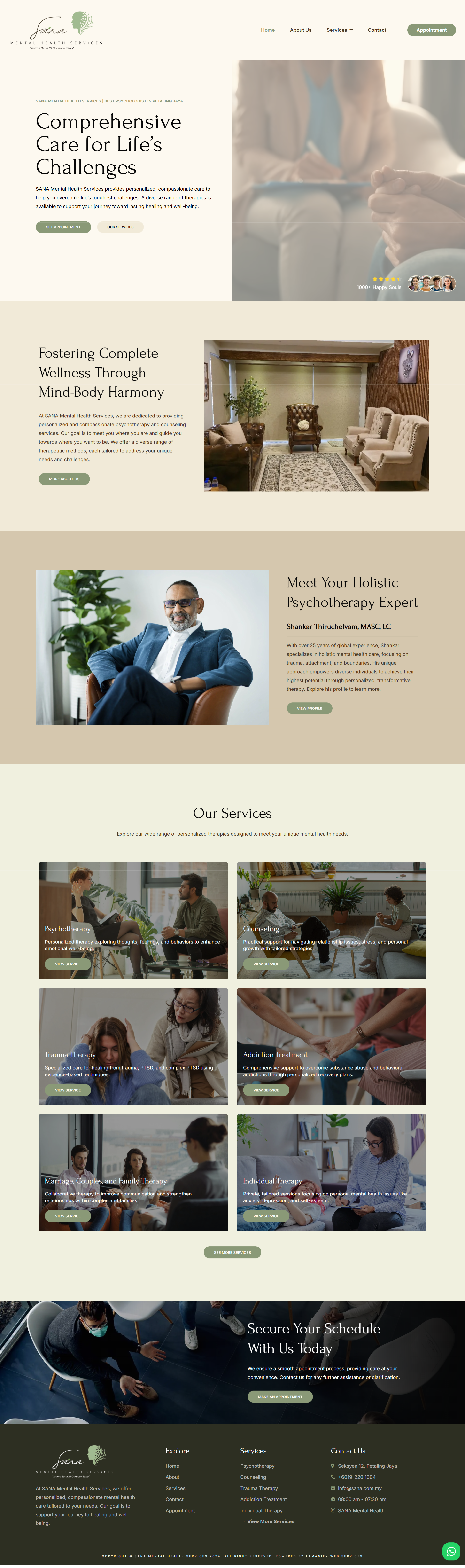 SANA Mental Health — Full Page Design Preview