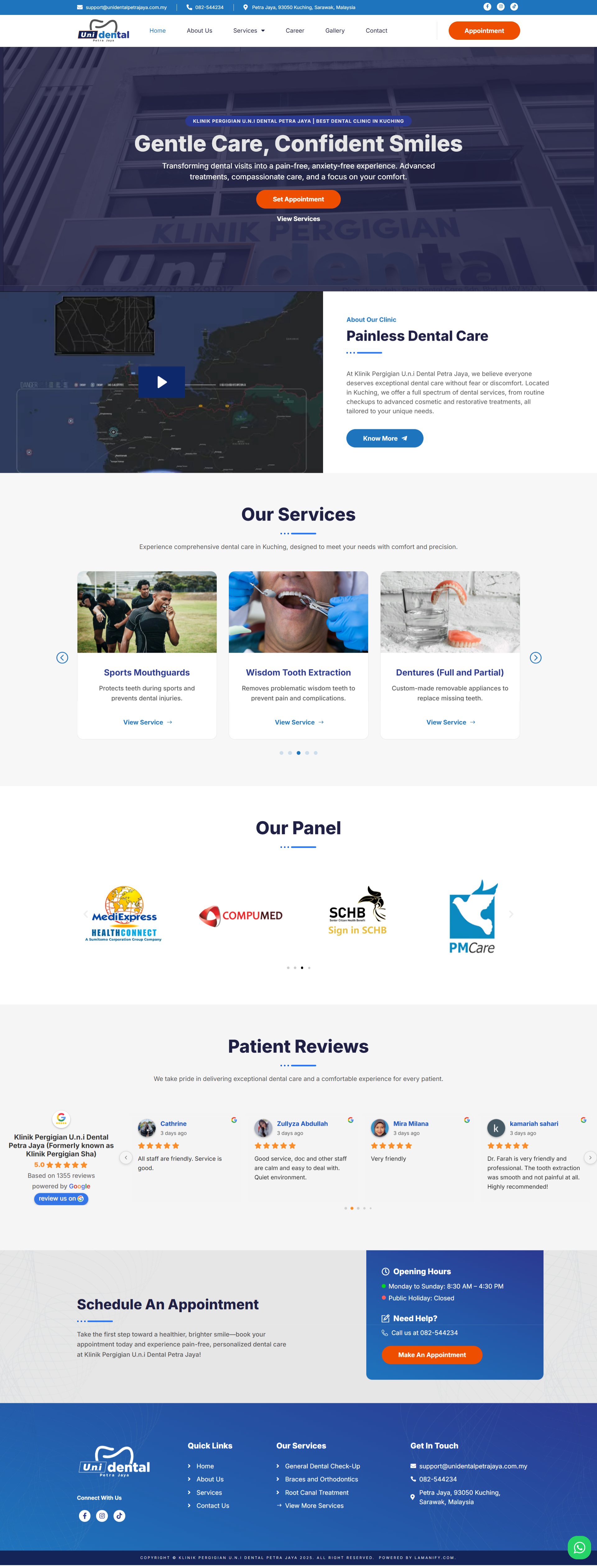U.N.I Dental Petra Jaya — Full Page Design Preview