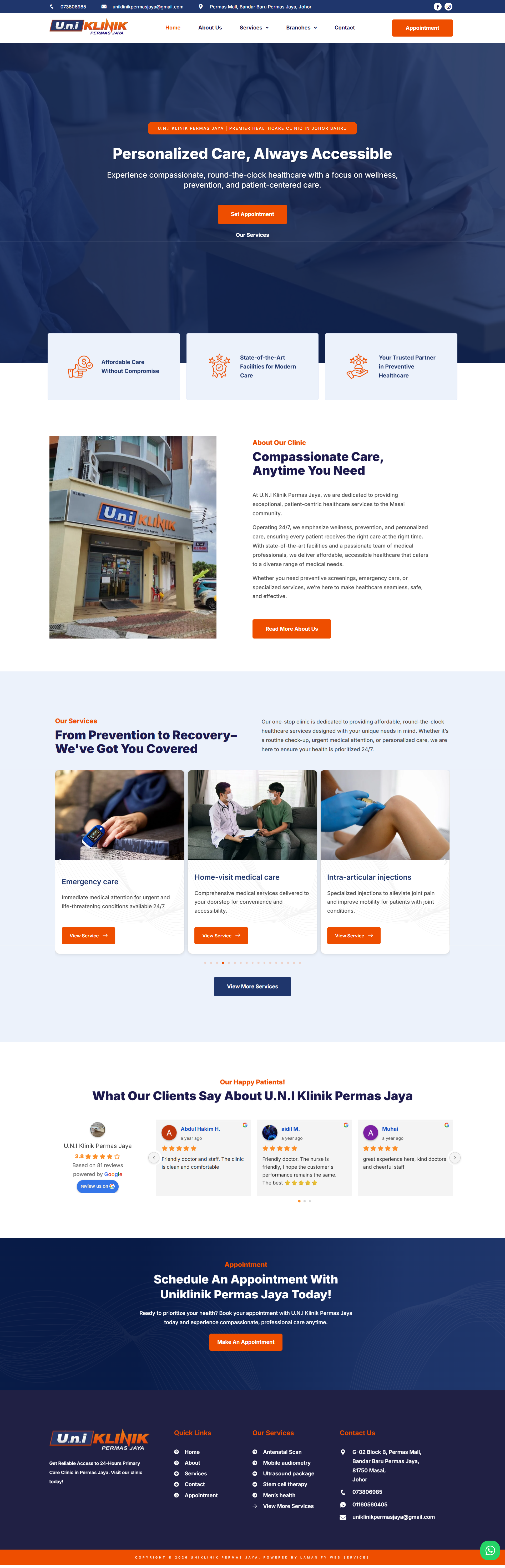 U.N.I Klinik Permas Jaya — Full Page Design Preview