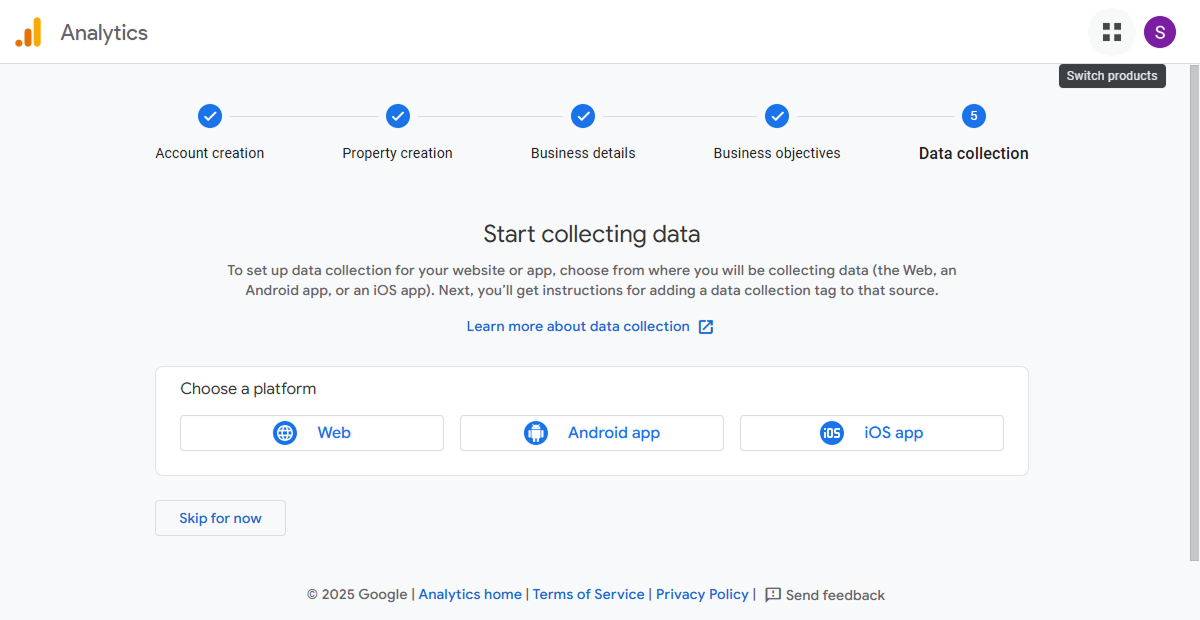 google analytics data collection page