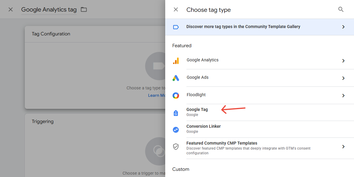 select google tag