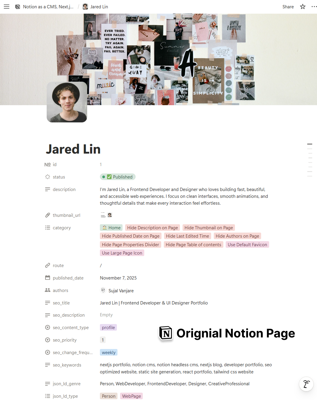 Original Notion page – shows the content as entered in Notion