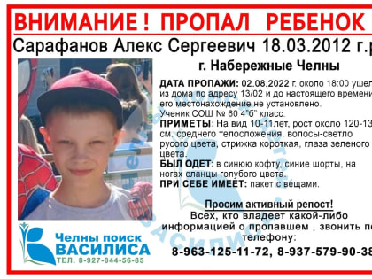 В Челнах пропал 10-летний мальчик по имени Алекс