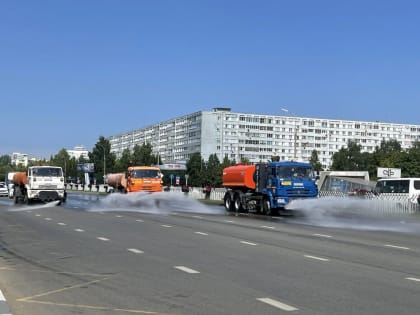 В Челнах из-за жаркой погоды усилен полив дорог и ночной полив растений