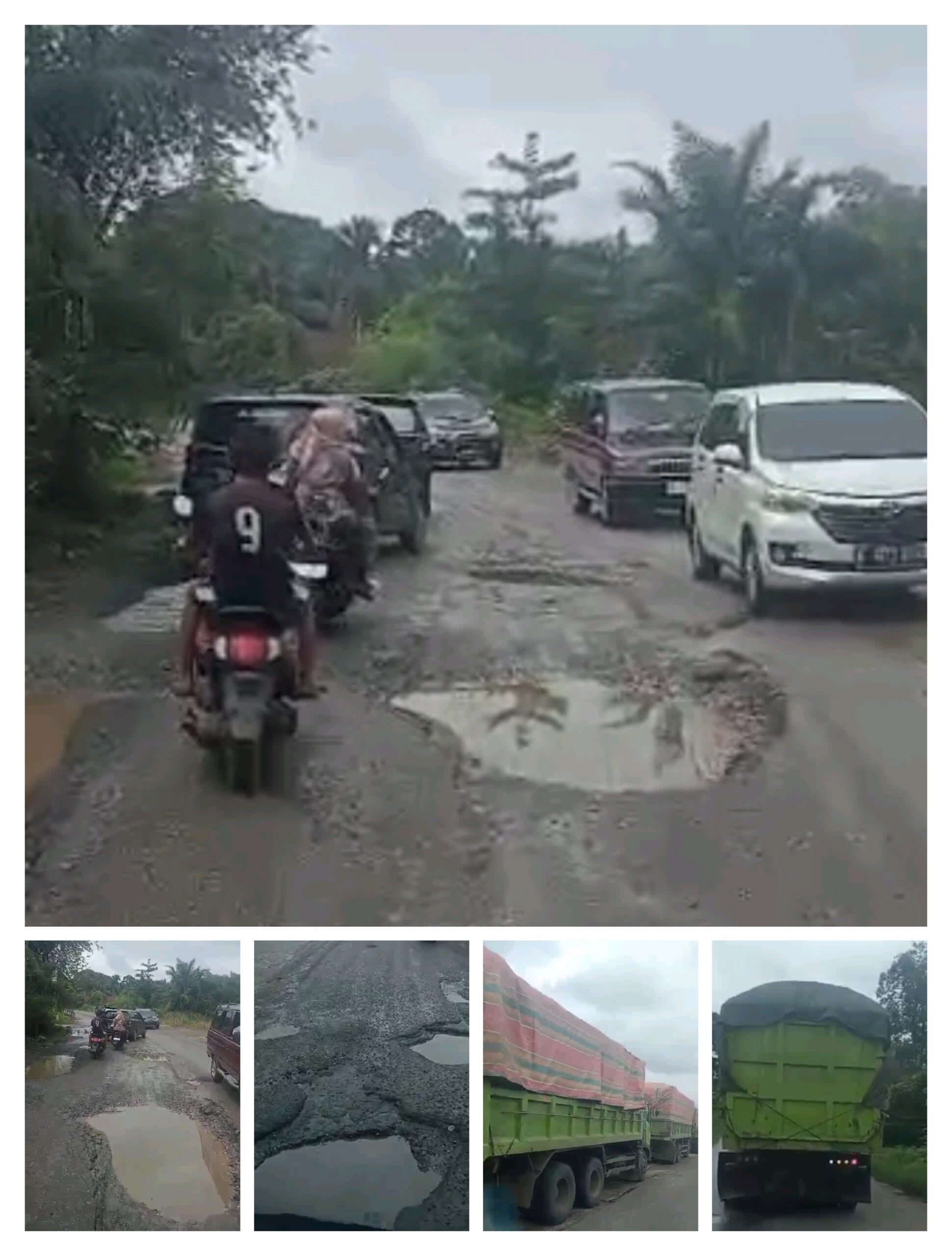 Ruas Jalan Sarolangun Batang Hari Rusak Parah Karena Truk Batubara Yang MelintasÂ