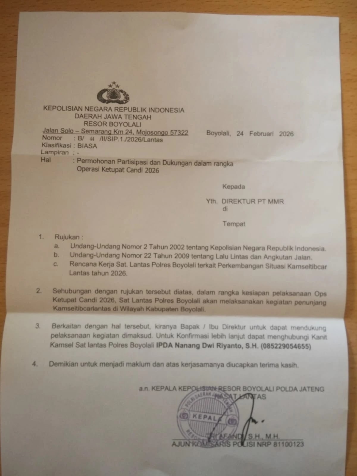 Permohonan Evaluasi atas Penerbitan Surat Permohonan Partisipasi Demi Menjaga Marwah dan Profesionalitas Institusi Kepolisian Republik Indonesia