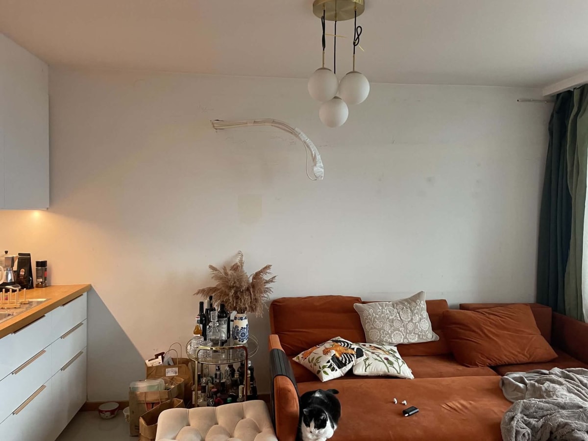 Tapeta w palmy w salonie na Ursynowie — przed
