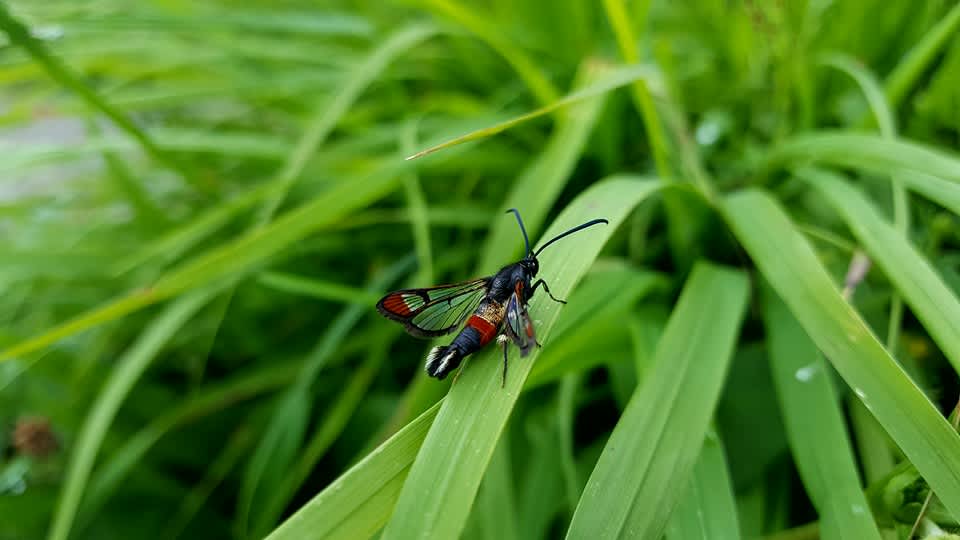 Red-tipped Clearwing (Synanthedon formicaeformis) photographed in Kent by Lucy Carden