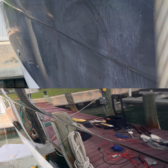 Boat oxidation removal before after dark hull Tampa Bay