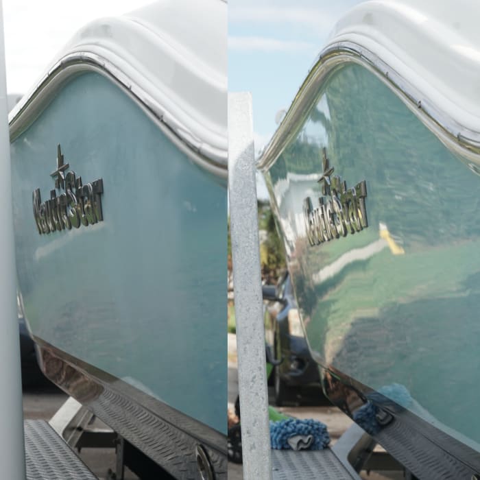 NauticStar boat transom oxidation removal before after