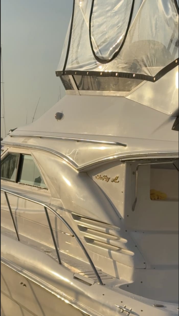 Boat cabin before oxidation removal St. Petersburg