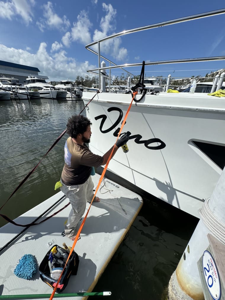 Boat being detailed at Tampa Bay marina