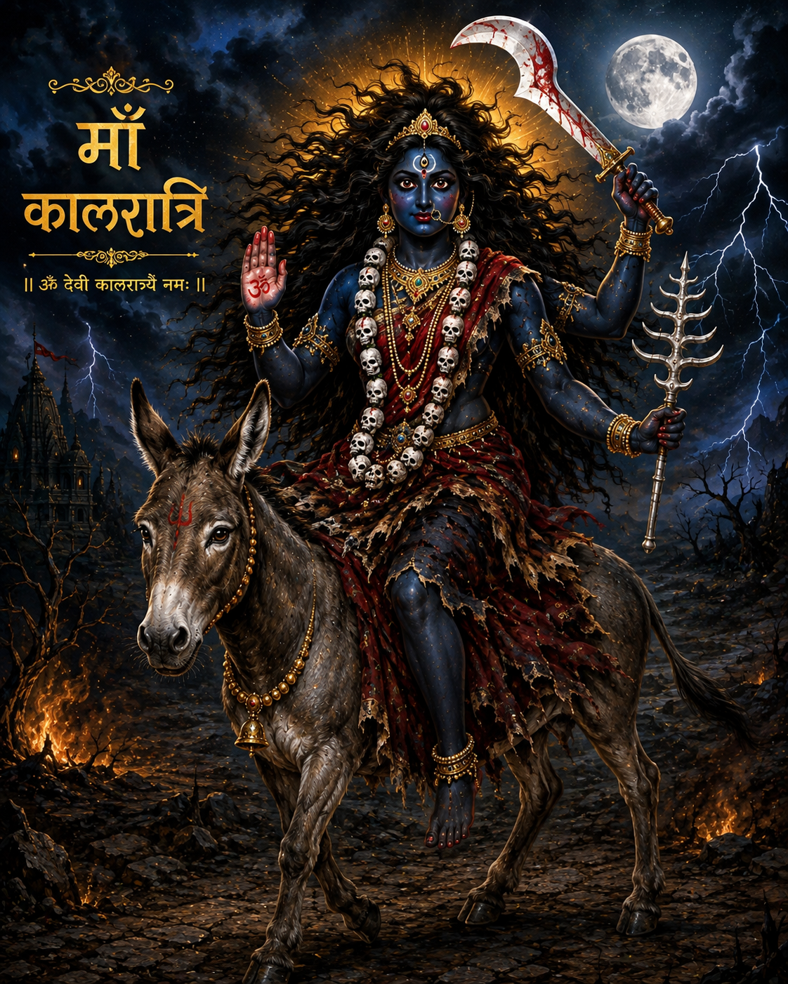 माँ कालरात्रि, श्याम वर्ण और गर्दभ पर सवार, भय का नाश करने वाली देवी
